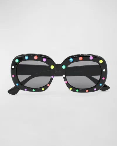 Bari Lynn Girl's Multicolor Crystal Oval Sunnies In Black