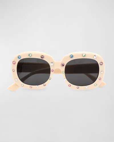 Bari Lynn Girl's Multicolor Crystal Oval Sunnies In Neutral