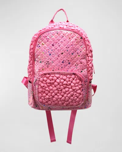 Bari Lynn Girl's Multicolor Star-print Textured Backpack In Pink