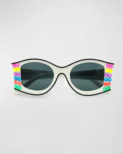 Bari Lynn Girl's Neon Crystal Sunglasses In White