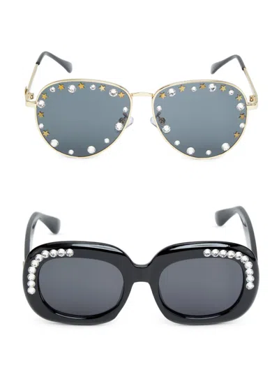 Bari Lynn Girl's Oval Sunglasses 2-pack In Blue