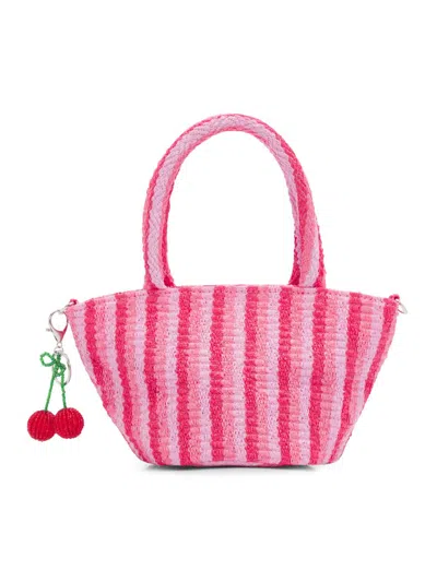 Bari Lynn Girl's Rafia Striped Tote Bag In Purple
