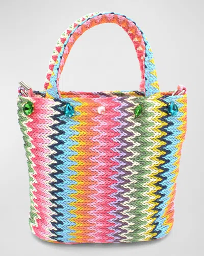 Bari Lynn Kids' Girl's Rainbow Raffia Bag In Multi