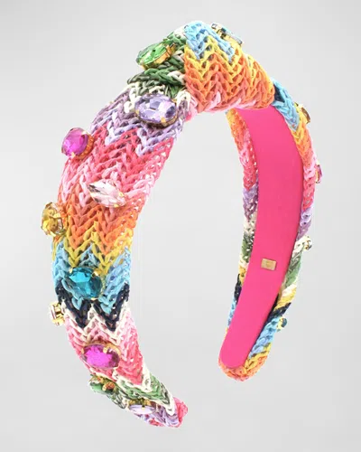 Bari Lynn Kids' Girl's Rainbow Raffia Knot Headband In Pink