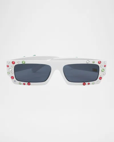 Bari Lynn Girl's Rhinestone Cherry Rectangular Sunglasses In White