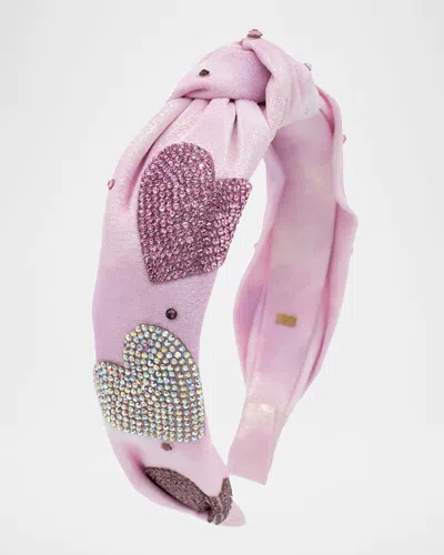 Bari Lynn Kids' Girl's Rhinestone Heart Patch Knot Headband In Purple
