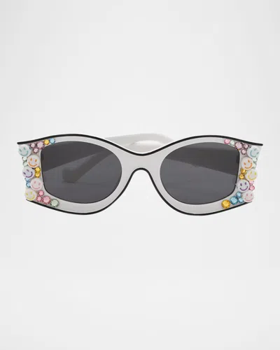 Bari Lynn Girl's Smiley Butterfly Sunglasses In Metallic