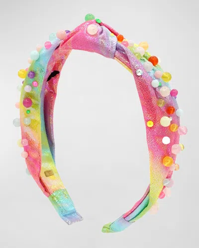 Bari Lynn Kids' Girl's Tie Dye Knot Headband W/ Multi Color Pearls