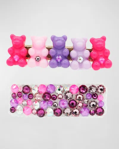Bari Lynn Kids' Girl's Two Pack Multi Color Gummy Bear Clip & Rhinestone Clip