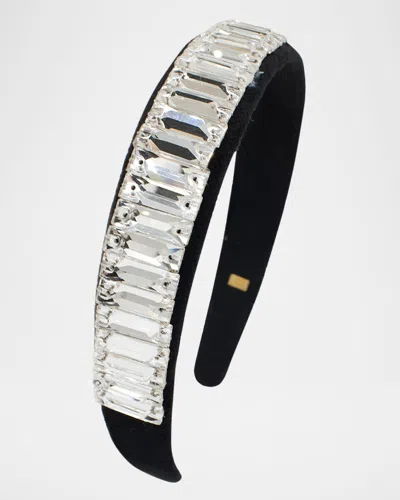 Bari Lynn Kids' Girl's Velvet Headband W/ Faux Crystals In Black W Clear Crystals