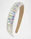 Bari Lynn Girl's Velvet Headband W/ Faux Crystals In Ivory W Ab Crystals