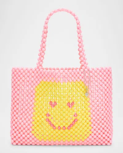 Bari Lynn Kid's Beaded Smiley Mini Tote Bag In Pink