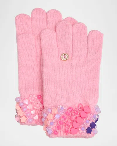 Bari Lynn Kid's Charmed Knit Gloves In Pink