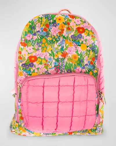 Bari Lynn Kid's Floral Contrast Puffer Backpack In Burgundy