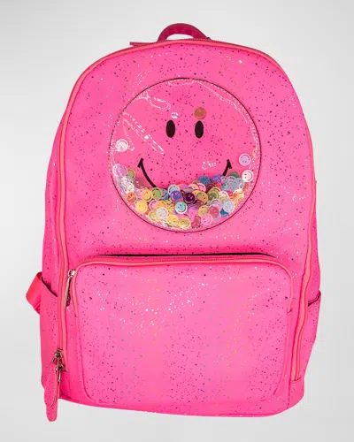Bari Lynn Kid's Glitter Smile Face Ripple Effect Backpack In Brown