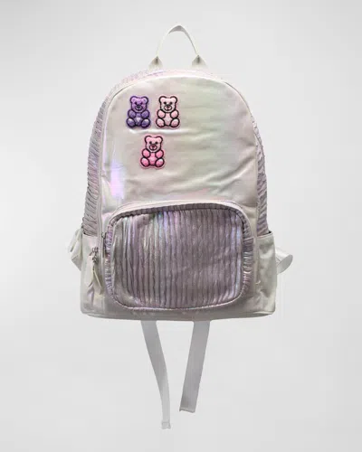Bari Lynn Kid's Iridescent Backpack W/ Gummy Bear Patches In Multi