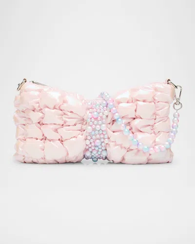Bari Lynn Kid's Iridescent Puffy Bow Shoulder Bag In Pink