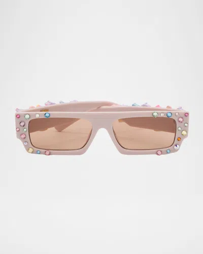 Bari Lynn Kid's Rhinestone Charm Rectangular Sunglasses In Brown