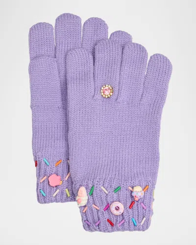 Bari Lynn Kid's Sprinkled Charm Gloves In Purple