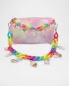 Bari Lynn Shoulder Bag W/ Rainbow Charmed Chain In Multi