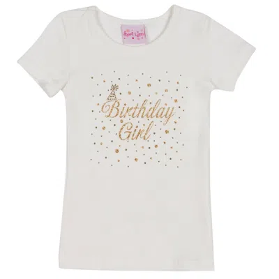 Bari Lynn Kids' White Tee Shirt With Sparkling Gold "birthday Girl" Design In White/gold