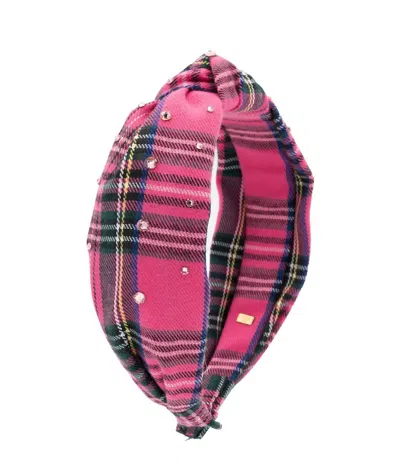 Bari Lynn Women's Knot Headband In Crystallized Pink Plaid In Transparent