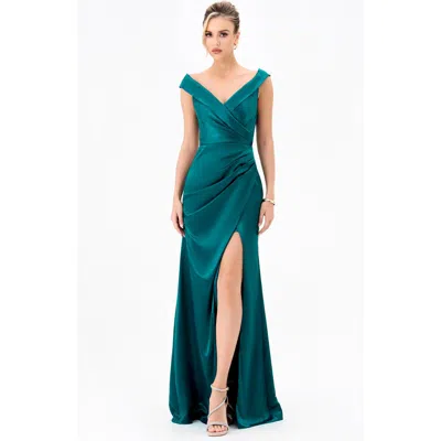 Bariano Aliana Off Shoulder Gown In Green