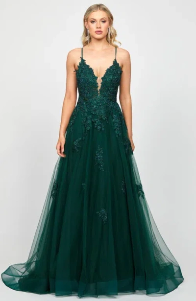 Bariano Alie Plunging Ball Gown In Green