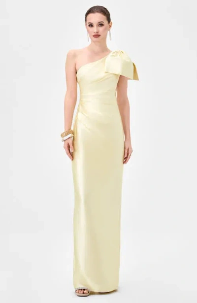 Bariano Aramy One Shoulder Bow Gown In Yellow
