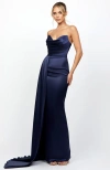 Bariano Bonni Strapless Sash Gown In Blue
