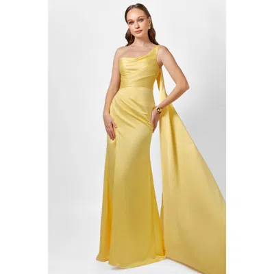 Bariano Davina One Shoulder Gown In Yellow