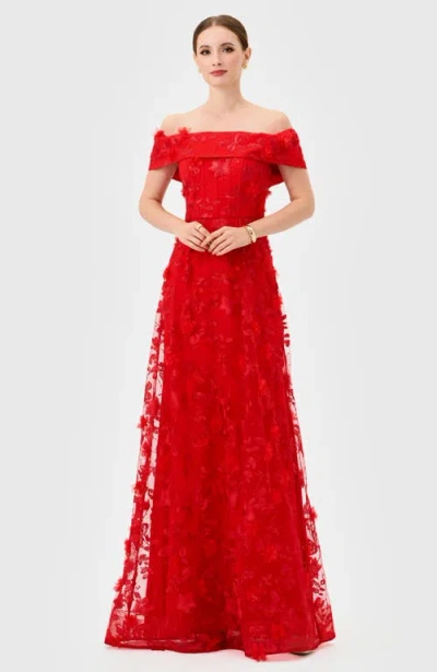 Bariano Edie Off Shoulder Gown In Burgundy