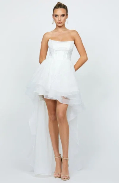 Bariano Evangeline Strapless Hi Lo Gown In White