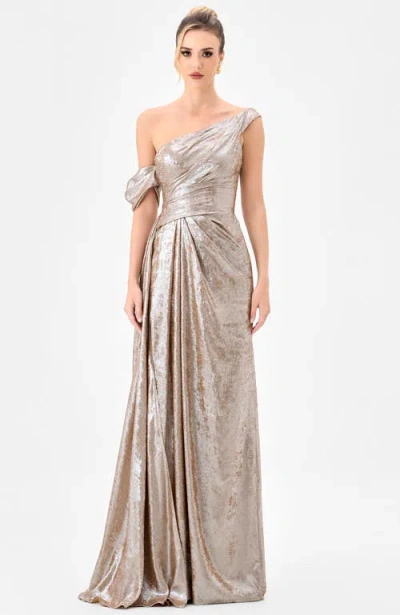 Bariano Ginnie Draped Sash Gown In Silver
