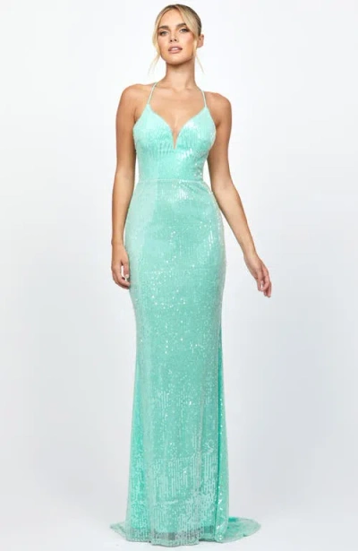 Bariano Indyana Sequin Strappy Back Maxi In Green