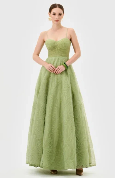 Bariano Isadora Tulle Ball Gown In Green