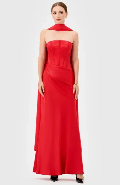 Bariano Iyla Strapless Corset Gown In Red
