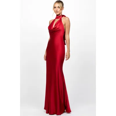 Bariano Kylee Halter Cowl Maxi In Red