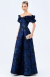 Bariano Maliyah Off Shoulder Gown In Blue