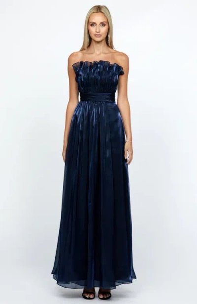 Bariano Meira Strapless Frill Gown In Navy