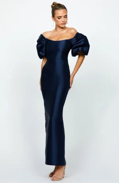 Bariano Meredith Puff Sleeves Scooped Gown In Blue