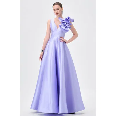 Bariano Mirella V Neck Ruffle Gown In Lavender