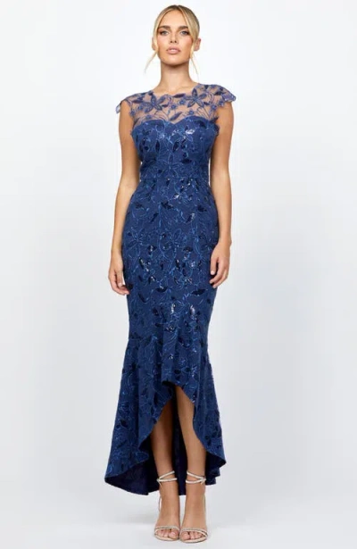 Bariano Phoebe Cap Sleeve Hi Lo Dress In Blue