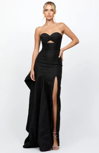 Bariano Rain Strapless Cut Out Gown In Black