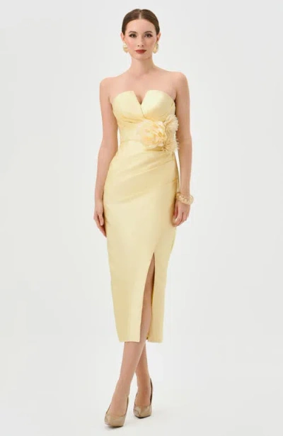 Bariano Raina Strapless Midi In Yellow