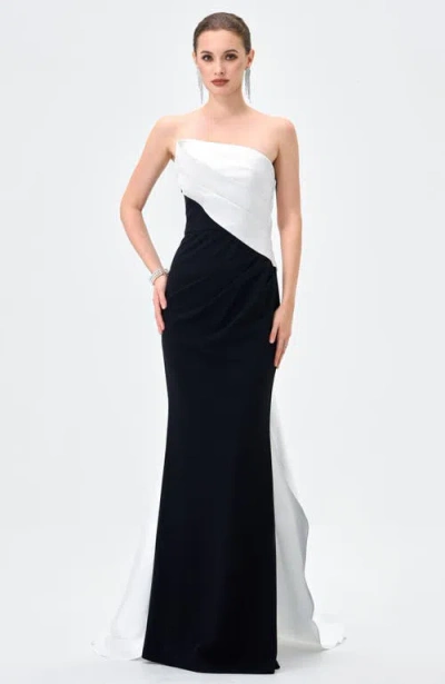Bariano Roella Asymmetric Sash Gown In Black/white