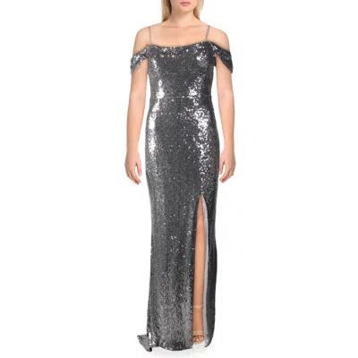 Bariano Sally Womens Sequin Cold Shoulder Formal Dress In Gray