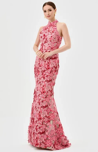 Bariano Salome High Neck Gown In Pink