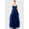Bariano Solenne Tiered Ball Gown In Blue