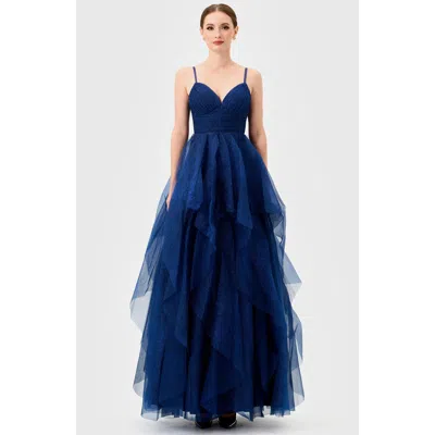 Bariano Solenne Tiered Ball Gown In Blue